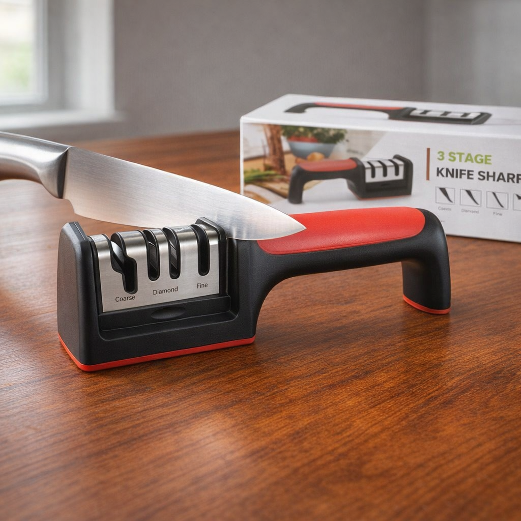 3-Stage Professional Knife Sharpener – Manual Kitchen Knife Sharpening Tool