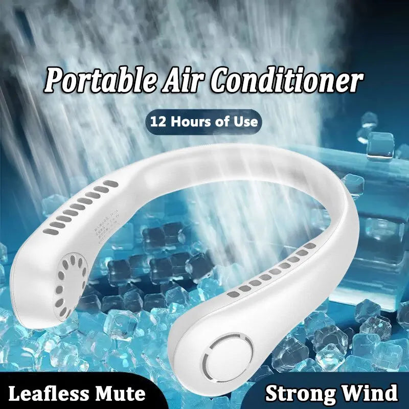 Portable Bladeless Hanging Neck Fan | Super Cooling Strong Fan 360° | Bladeless Hanging Neck Fan For Kitchen | Rechargeable USB Mini Neck Fan For Summer Sport Travel Outdoor