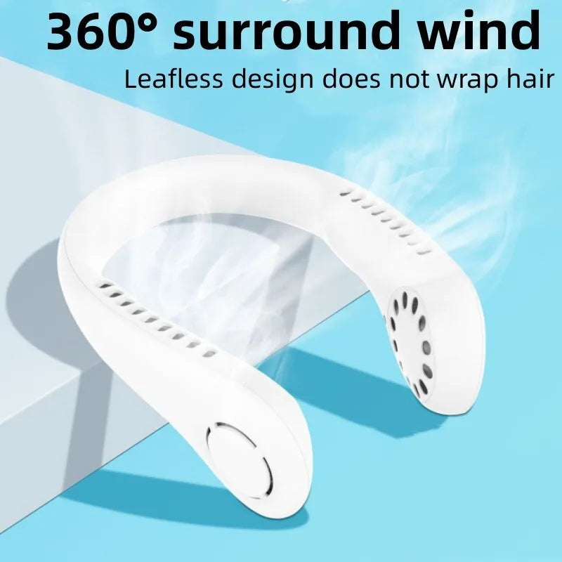 Portable Bladeless Hanging Neck Fan | Super Cooling Strong Fan 360° | Bladeless Hanging Neck Fan For Kitchen | Rechargeable USB Mini Neck Fan For Summer Sport Travel Outdoor