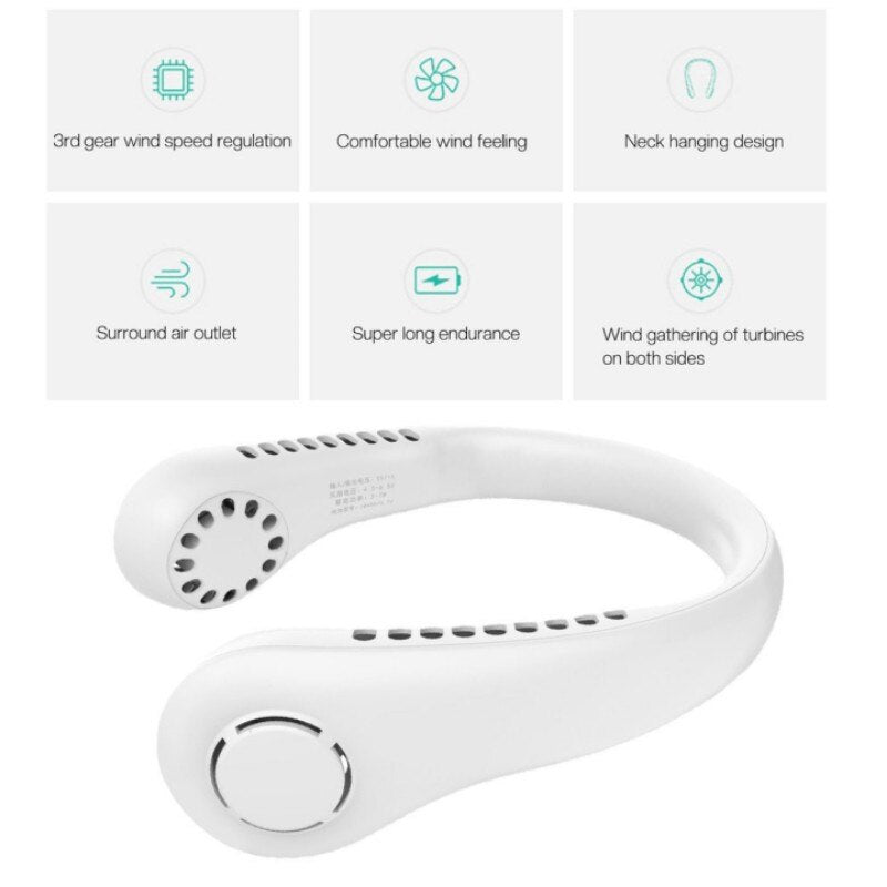 Portable Bladeless Hanging Neck Fan | Super Cooling Strong Fan 360° | Bladeless Hanging Neck Fan For Kitchen | Rechargeable USB Mini Neck Fan For Summer Sport Travel Outdoor